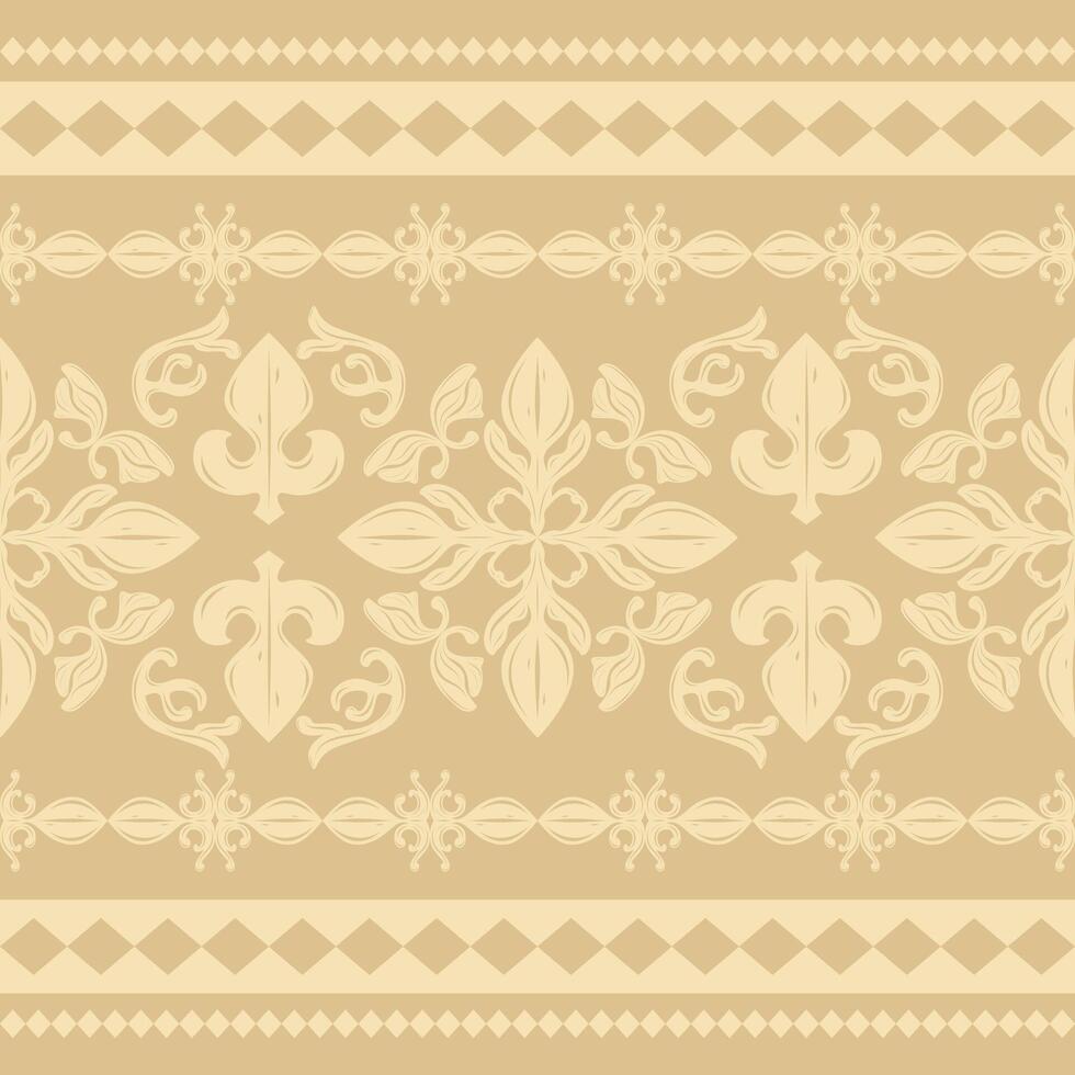 Flourish Fleur de lis Renaissance Ornament Decoration Border Pattern on Brown tone with Geometric and Scroll Hand Drawn Opulence Luxury Design like Silk Weaves Curtain Interior Ceramic Mosaic Lace Rug vector
