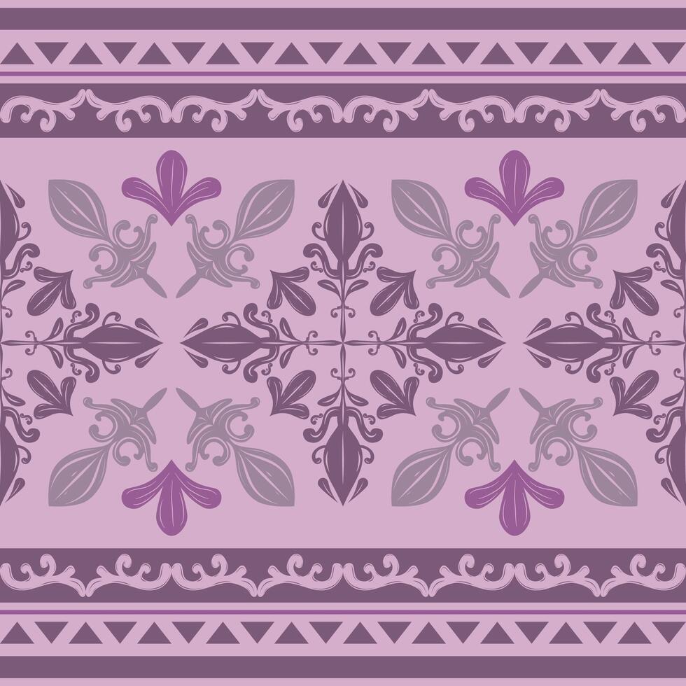 Intricate Pinkish Purple Tone Medieval Baroque Stripes Design Pattern. Luxury Traditional Motif Rich Ornament Abstract Botany Florals Petals Wines Geometric Combine for Border Decor Carpet Rim Attire vector
