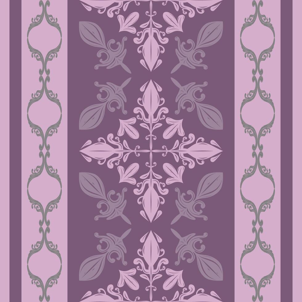 Elaborate Strong Pinkish Grey Purple Design Striped Pattern. Luxury hand drawn ornament art work Royal Exquisite Florals Decorative Renaissance Ages. This can be Silk Batik Ikat Damask Embroidery vector