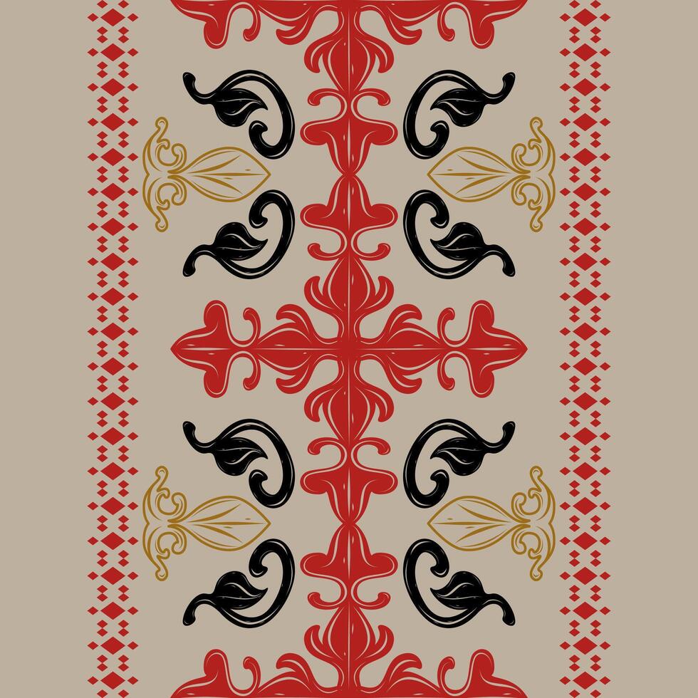Medieval Royal Red Ornate Strong Honored of Baroque Artistic Pattern with Gold Black on Light Brown Tan Background. Elegance Border Stripe Rim Embroidery Silk Weaves Hand Drawn Attire Decor Lace Tiles vector