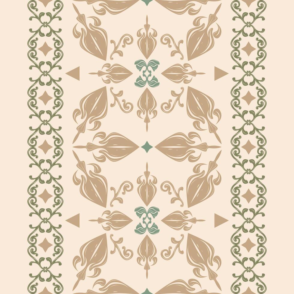 Grandiose Fine Art Elaborate Striped Hand Drawn Baroque Seamless Fabric Digital Pattern with Detailed Green and Gold Royal Design Decoration for Luxury Style Perfect Intricate for Scarf Textile Carpet vector