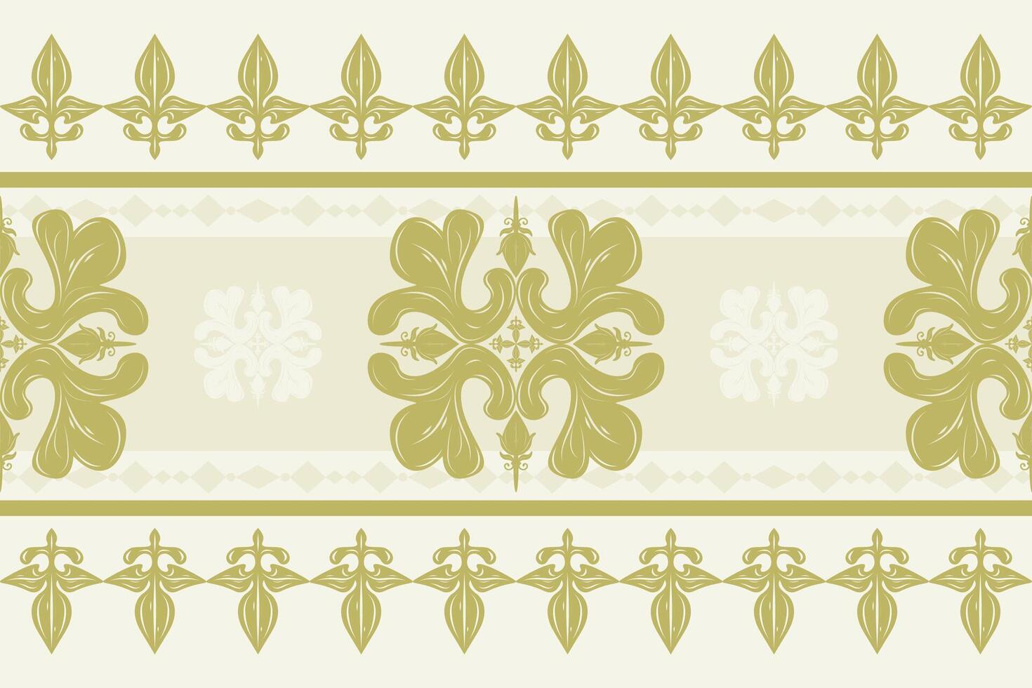 Abstract Nature Florals Leaves Petals Decoration Garden Botany Theme. Elegance Luxury Holy Light Royal Golden Striped Pattern Embroidery Traditional Motif Baroque Style on Beige Background Scarf Tiles vector