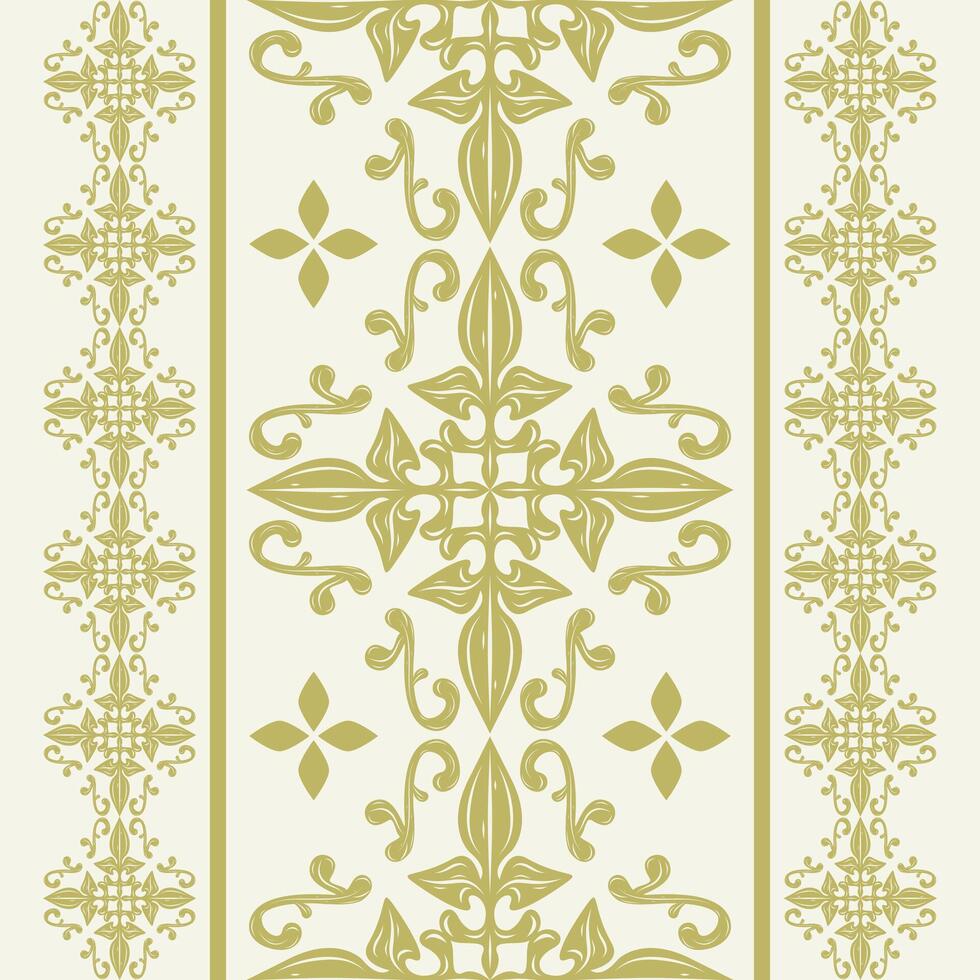 Classy Glamorous Large and Small Delicate Florals Baroque Style Border Striped Pattern with Golden Ornament Royal Design for All Luxury Stuff Decorate Silk Fabrics Carpet Interior Wallpaper Lace Ikat vector