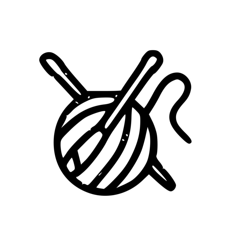 Outline Handdrawn Yarn Ball Knitting Needle Icon vector