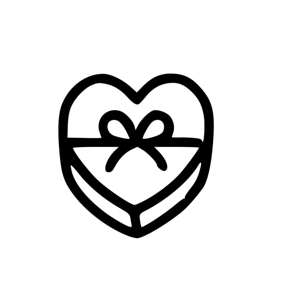Outline Handdrawn Heart Shaped Gift Box Icon vector