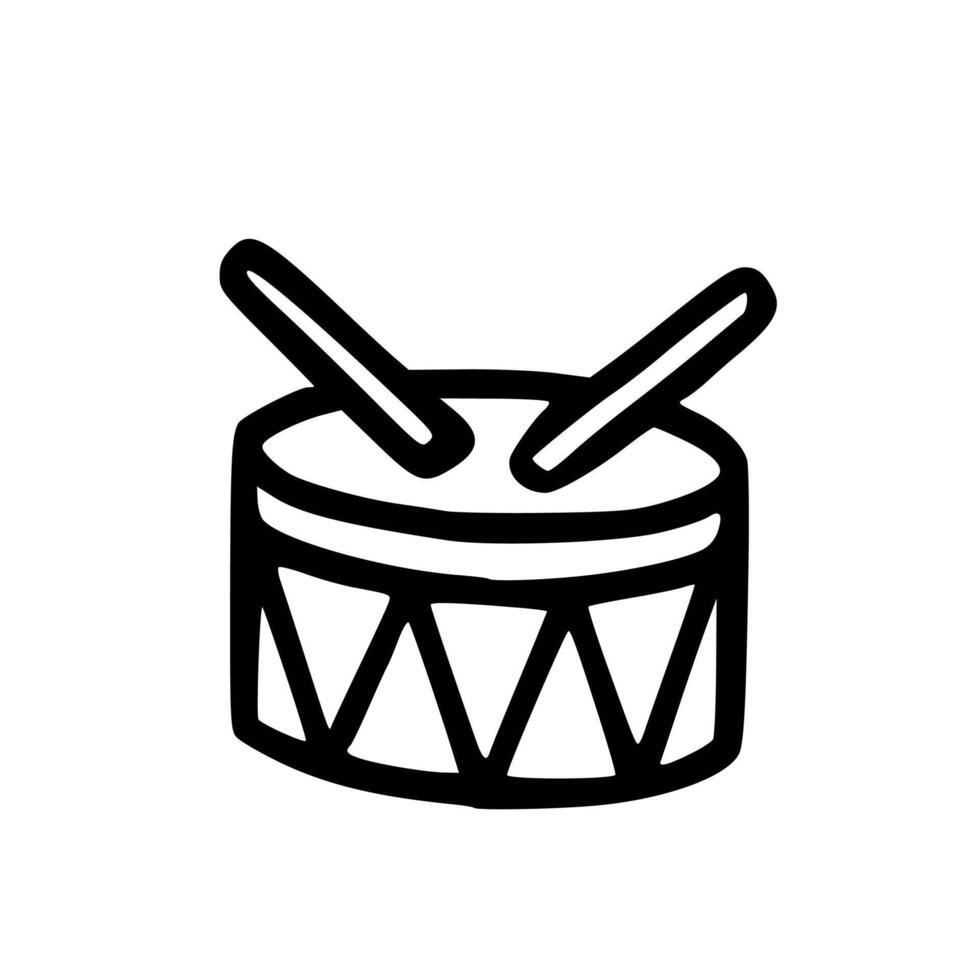 Handdrawn Outline Drum with Drumsticks Music Icon vector
