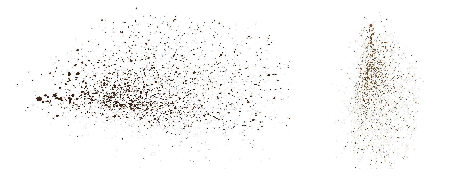 Spray flying coffee and chocolate powder particles overlay grunge texture background element vector