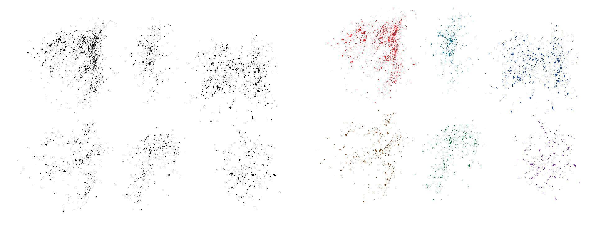 Set of hand-painted red, orange, green, purple, and black bloodstain splatter background vector