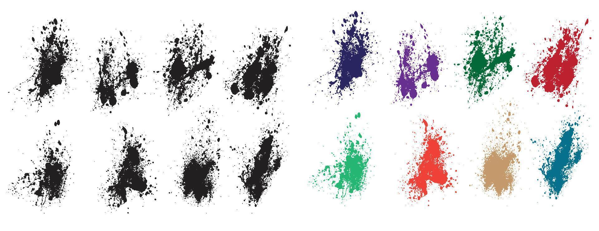 Various black and purple, orange, green, and red blood splash illustration brushstroke set vector