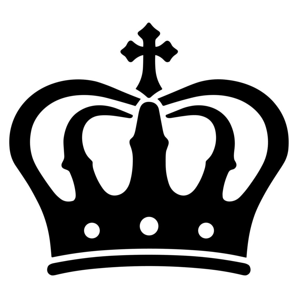 Royal Silhouette Crown with Decorative Ornament in Black and White Icon vector