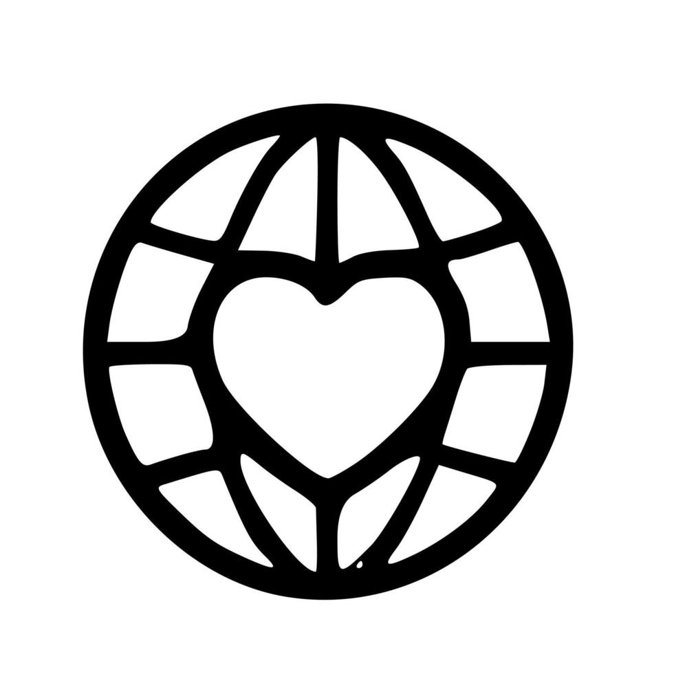 Outline Handdrawn World Globe Heart Symbol Icon Design Concept vector