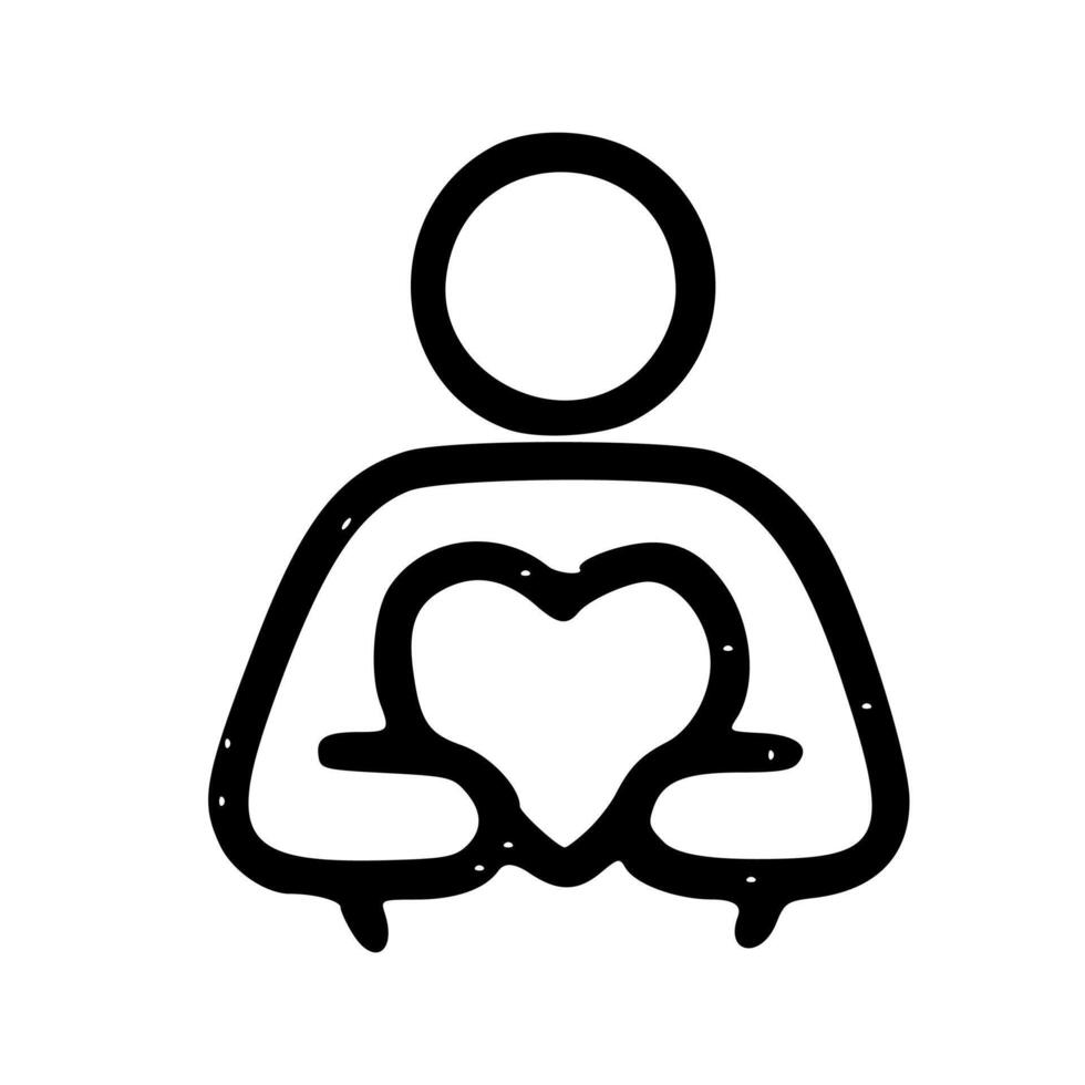 Outline Handdrawn Person Holding Heart Shape Icon for Kindness Concept vector