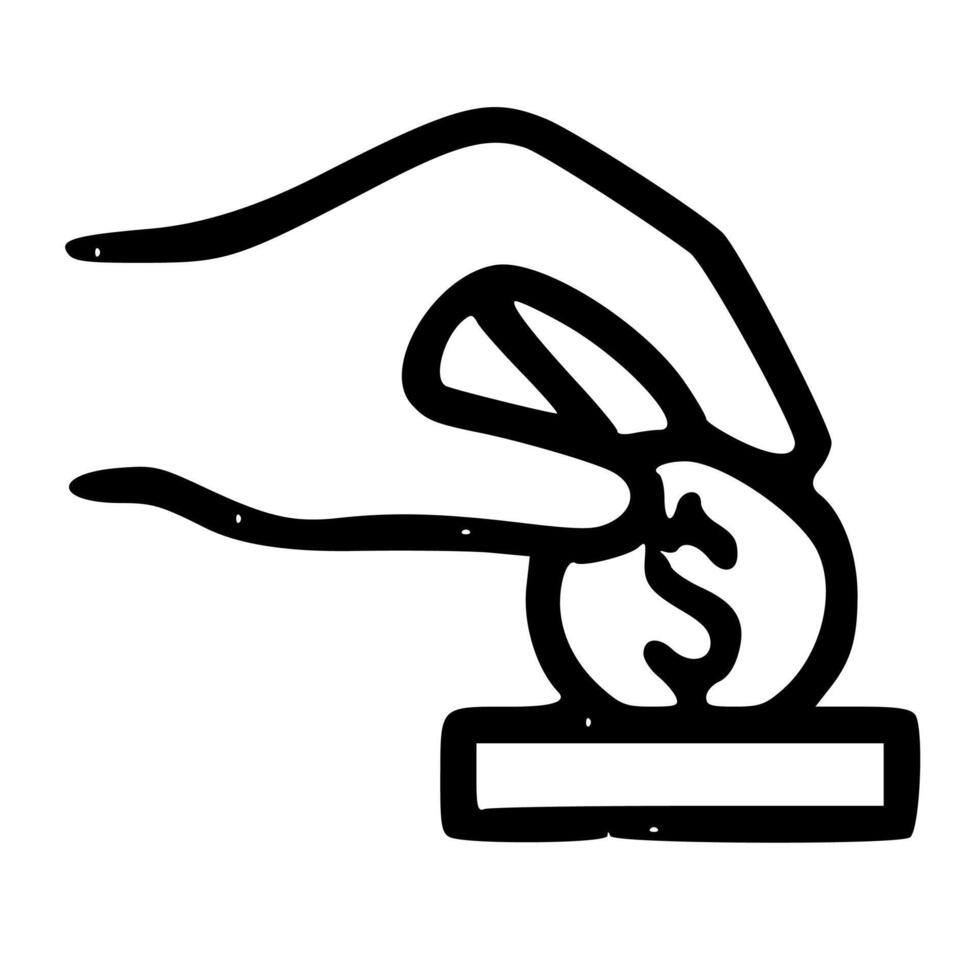 Hand Drawn Outline Hand Giving Coin Icon on a White Background Illustration vector