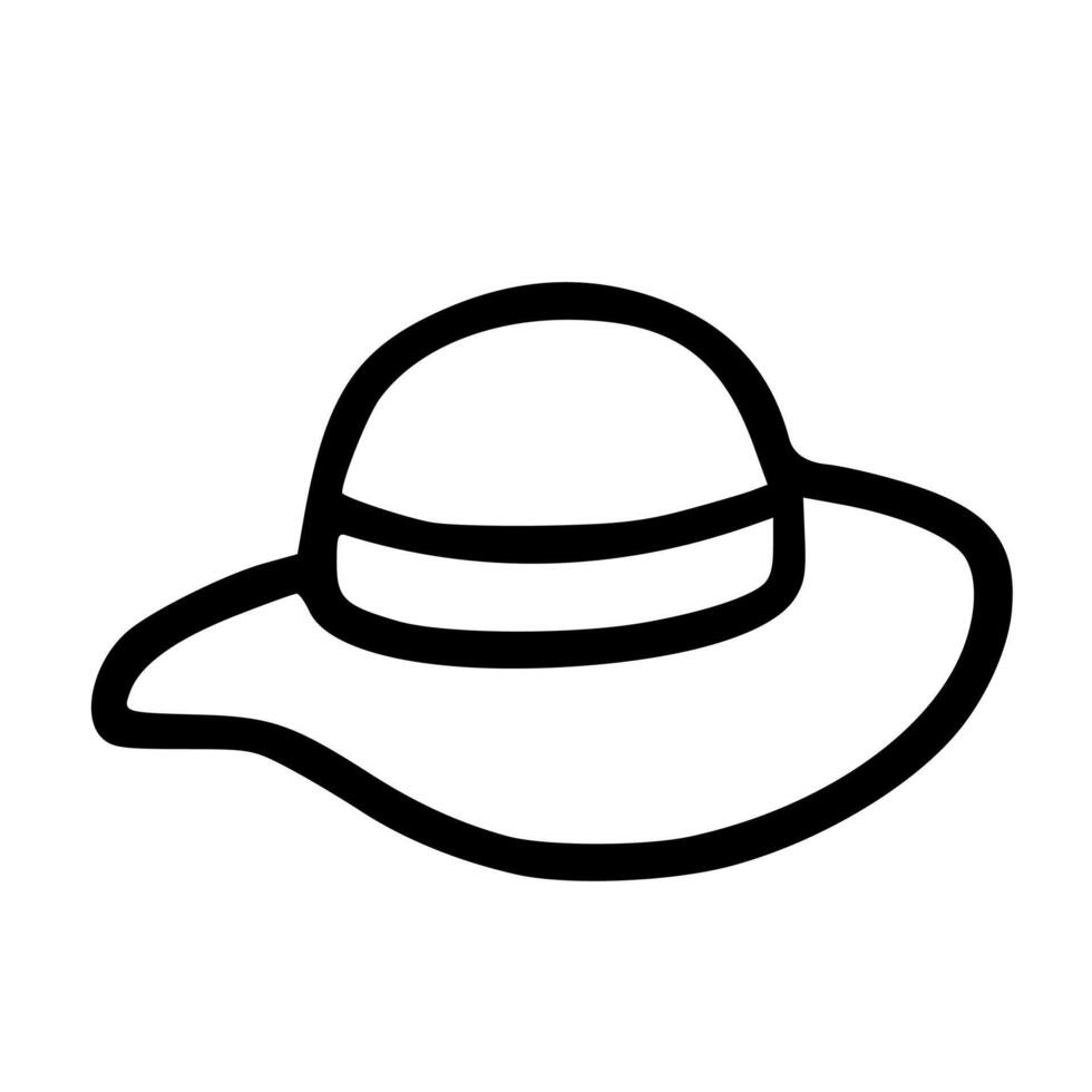 Simple Outline Handdrawn Summer Beach Sun Hat Fashionable Headwear Icon vector