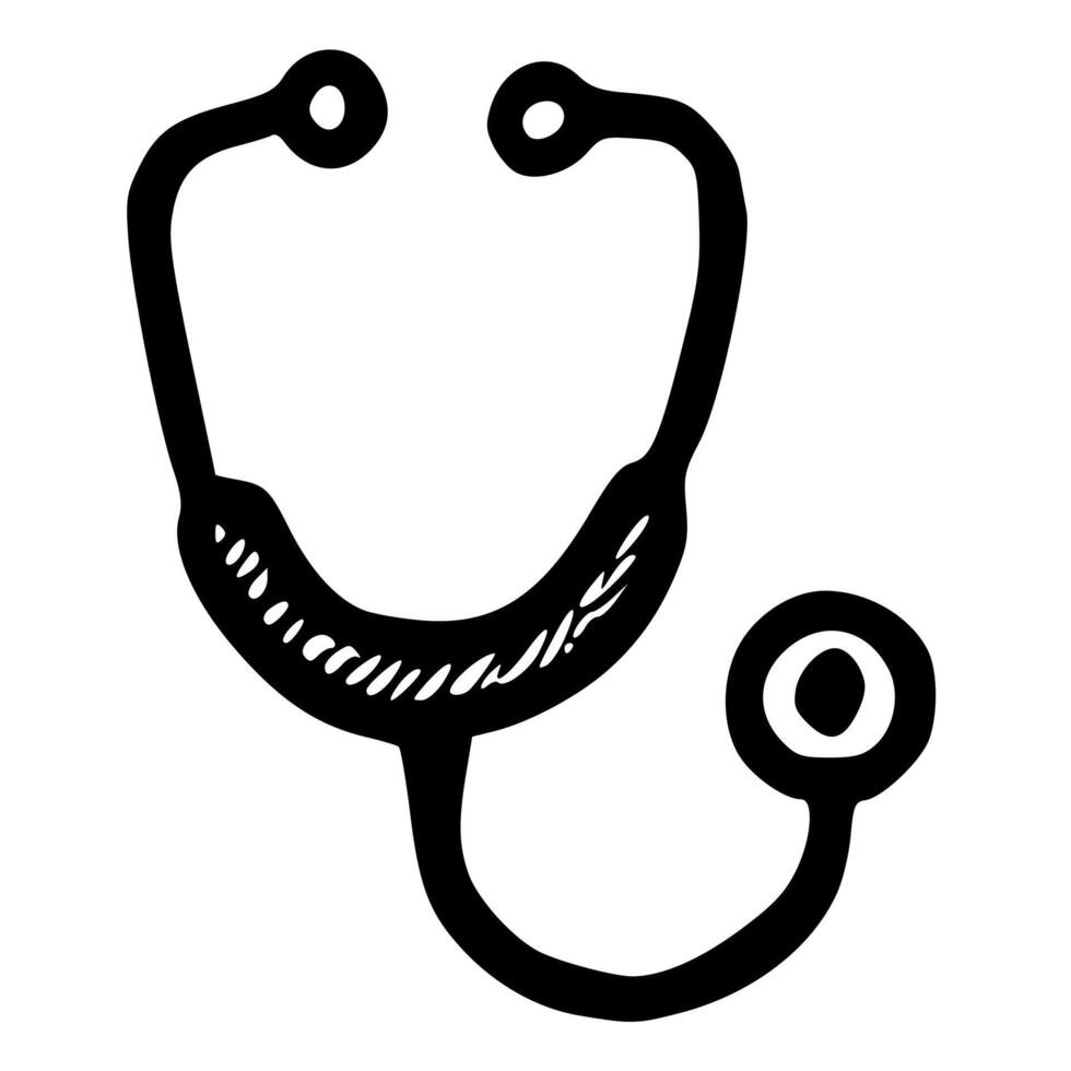 Handdrawn Simple Stethoscope Doctor Tool Medical Equipment Line Art Icon vector