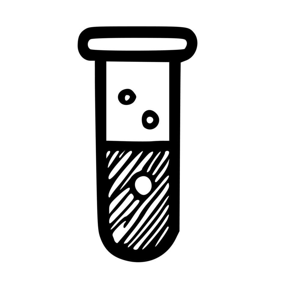 Handdrawn Doodle Test Tube with Bubbles in Black and White Illustration vector