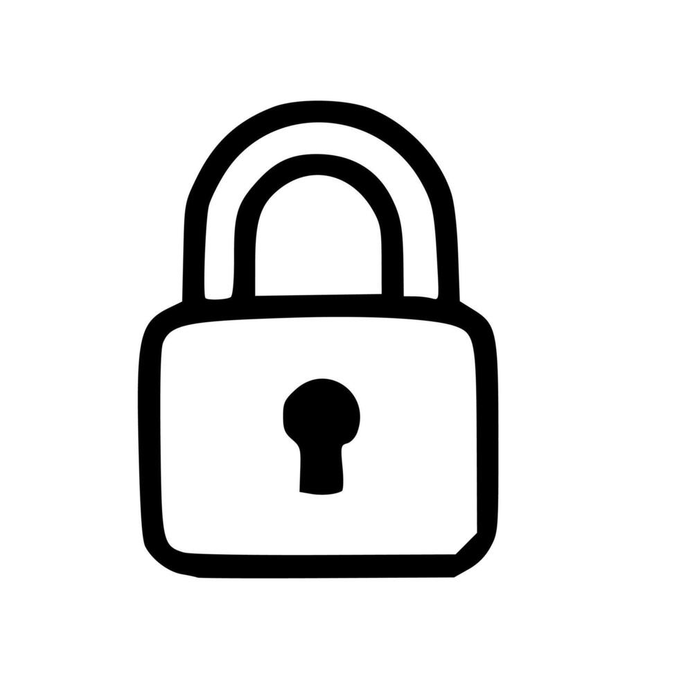 Simple Outline Black and White Lock Icon for Security Concept vector
