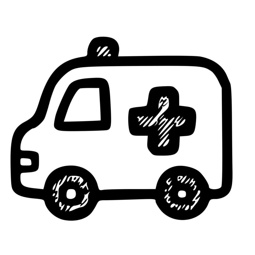 Rough Handdrawn Style Ambulance Emergency Vehicle Icon on White Background vector