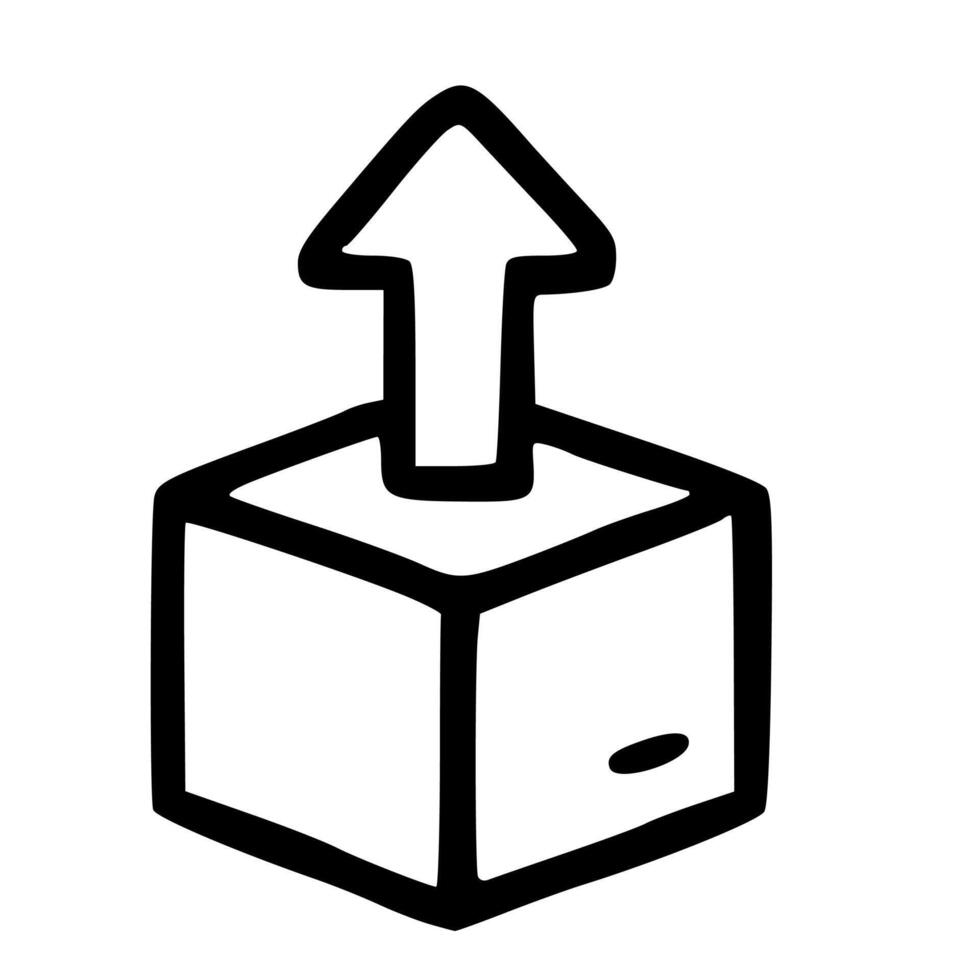 Simple Hand Drawn Outline Box with Arrow Pointing Upward Icon Graphic vector