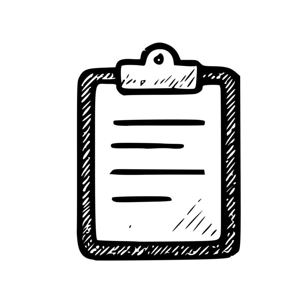 Handdrawn Sketchy Clipboard with Paper Sheet and Hatching Pattern Icon vector