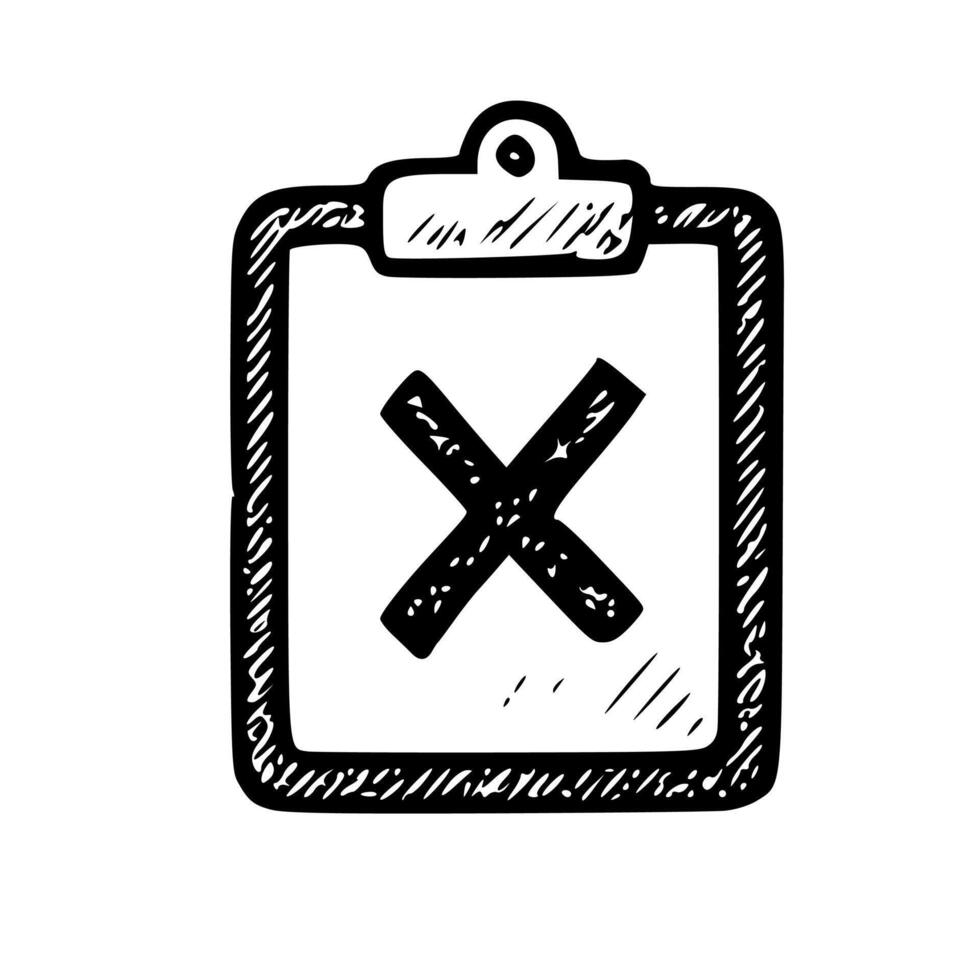 Handdrawn Artistic Clipboard with Cross Mark Symbol Icon Illustration vector
