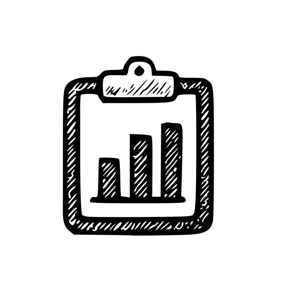 Handdrawn Sketchy Clipboard with Bar Graph Isolated Statistics Business Icon vector