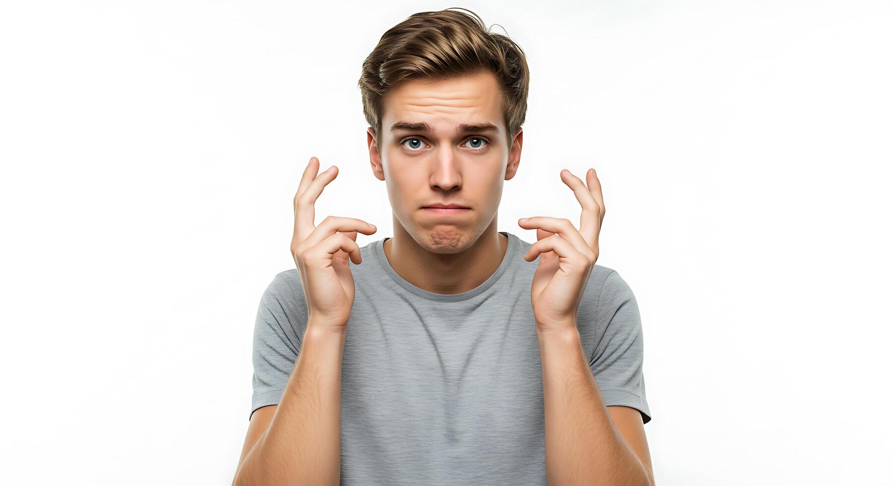A man is making a gesture with his hands photo