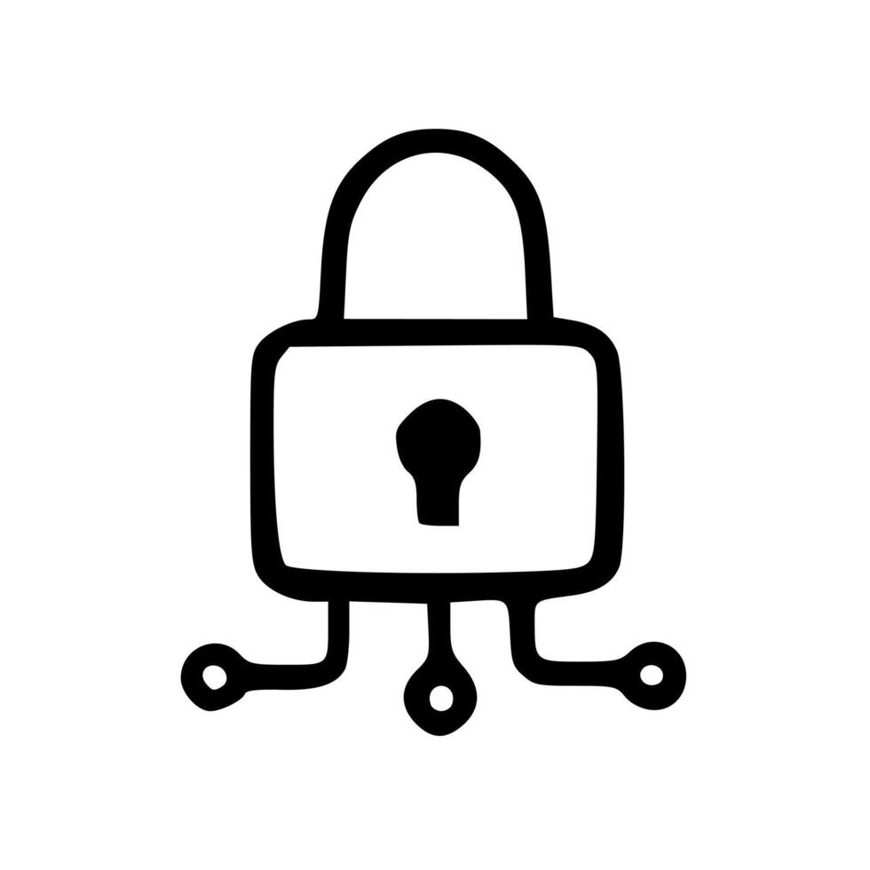 Simple Handdrawn Security Lock Connection Icon Style for Network vector