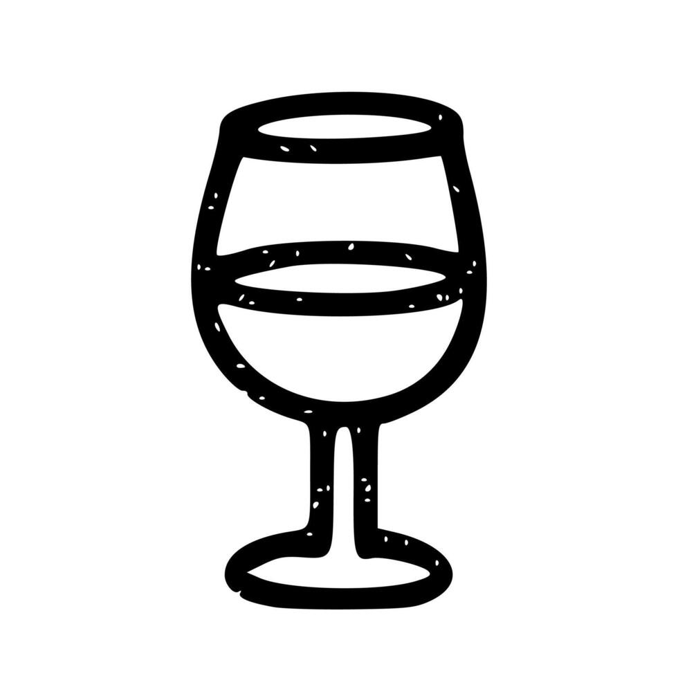 Outline Handdrawn Wine Glass Simple Shape Black and White Icon vector