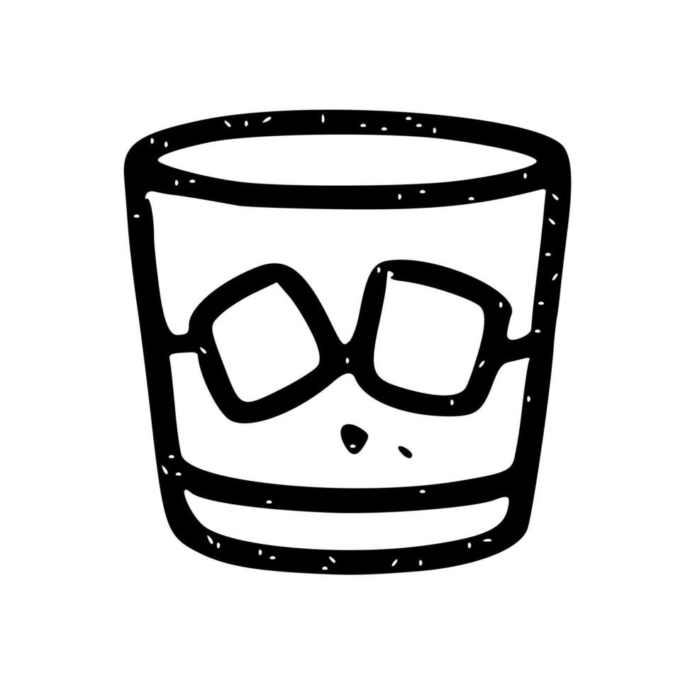 Simple Line Art Cocktail with Ice Cubes Alcohol Glass Icon vector