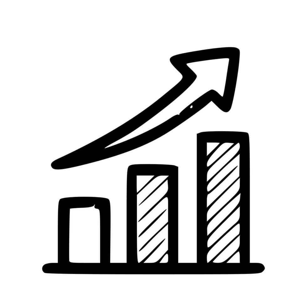 Handdrawn Outline Growing Graph with Arrow Business Finance Illustration vector