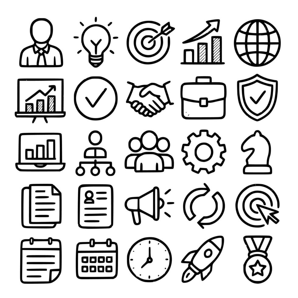 Handdrawn Outline Business and Management Icon Element Set Collection vector