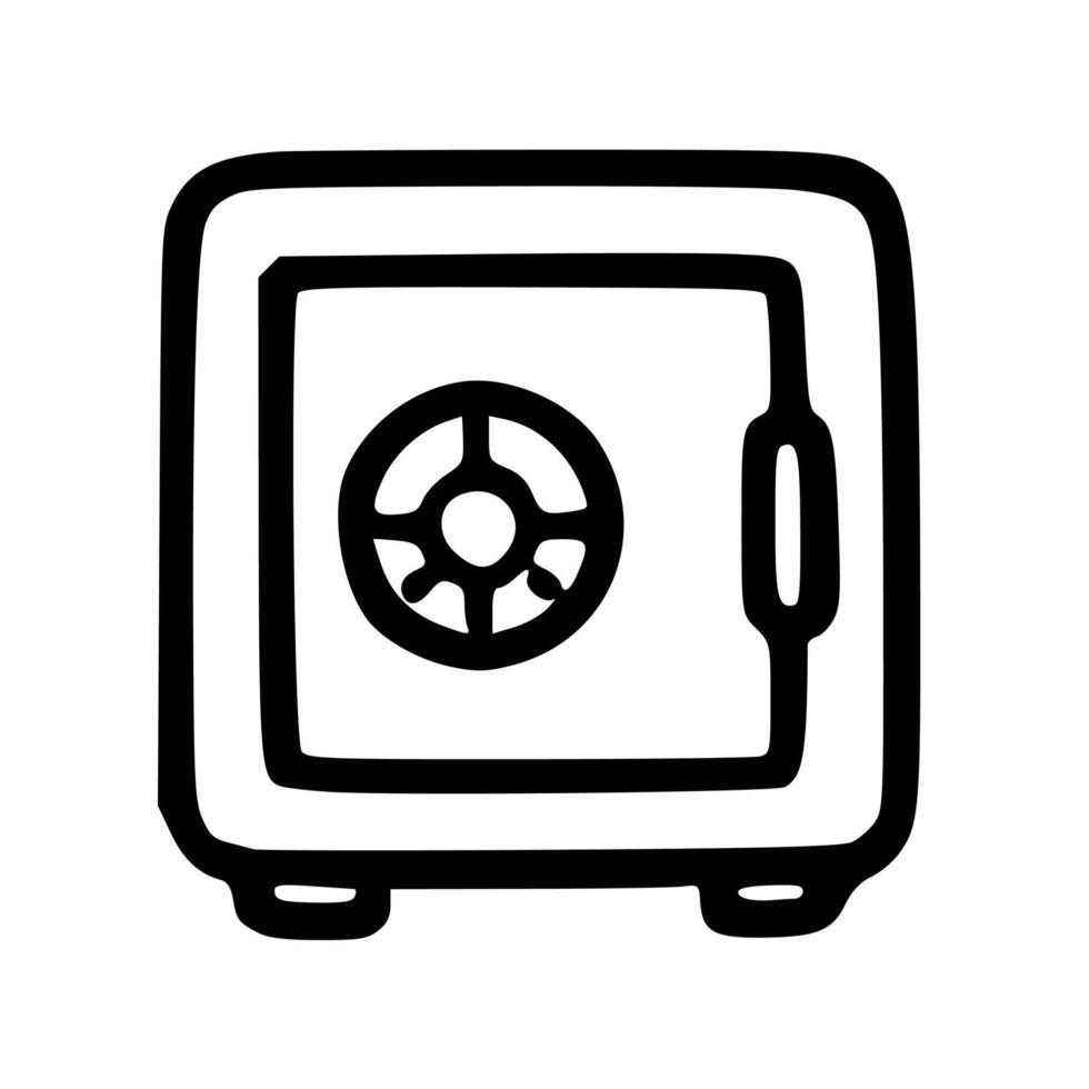 Handdrawn Outline Safe Box Depository with Dial Lock Sign Icon vector