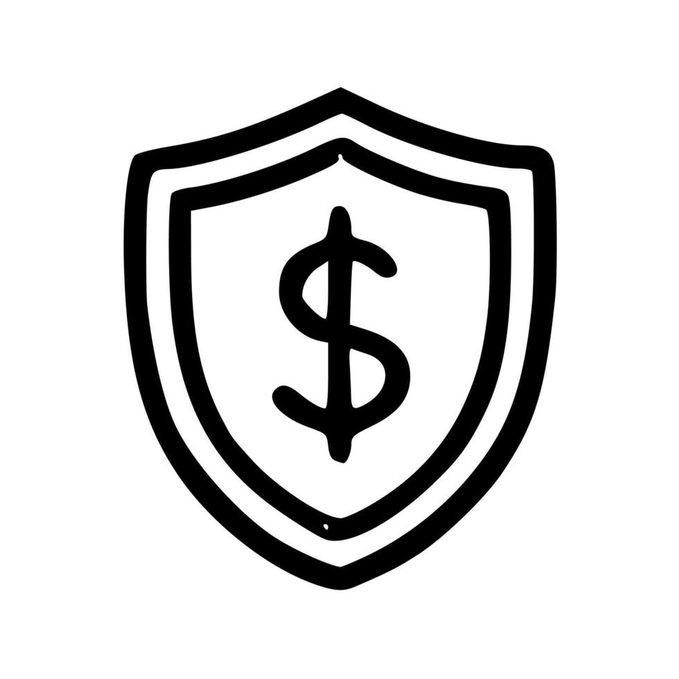 Doodle Money Shield Icon with Currency Symbol for Financial Security vector
