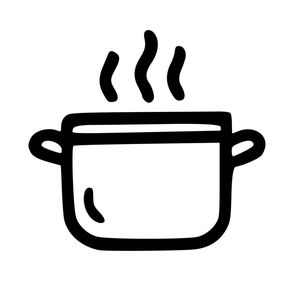 Handdrawn Simple Cooking Pot with Steam Line Art Illustration vector