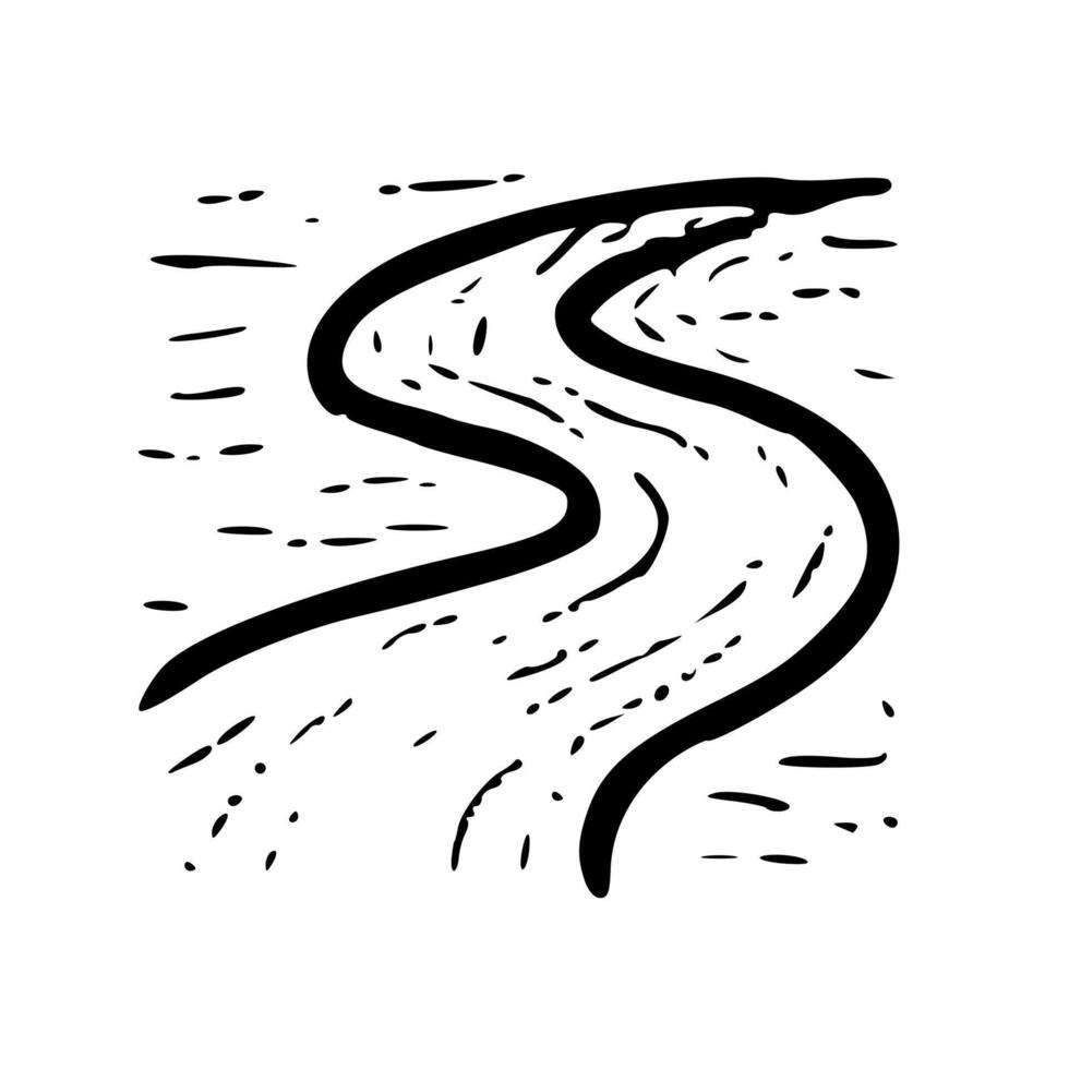 Simple Line Art River Stream Flowing Landscape Element Illustration vector