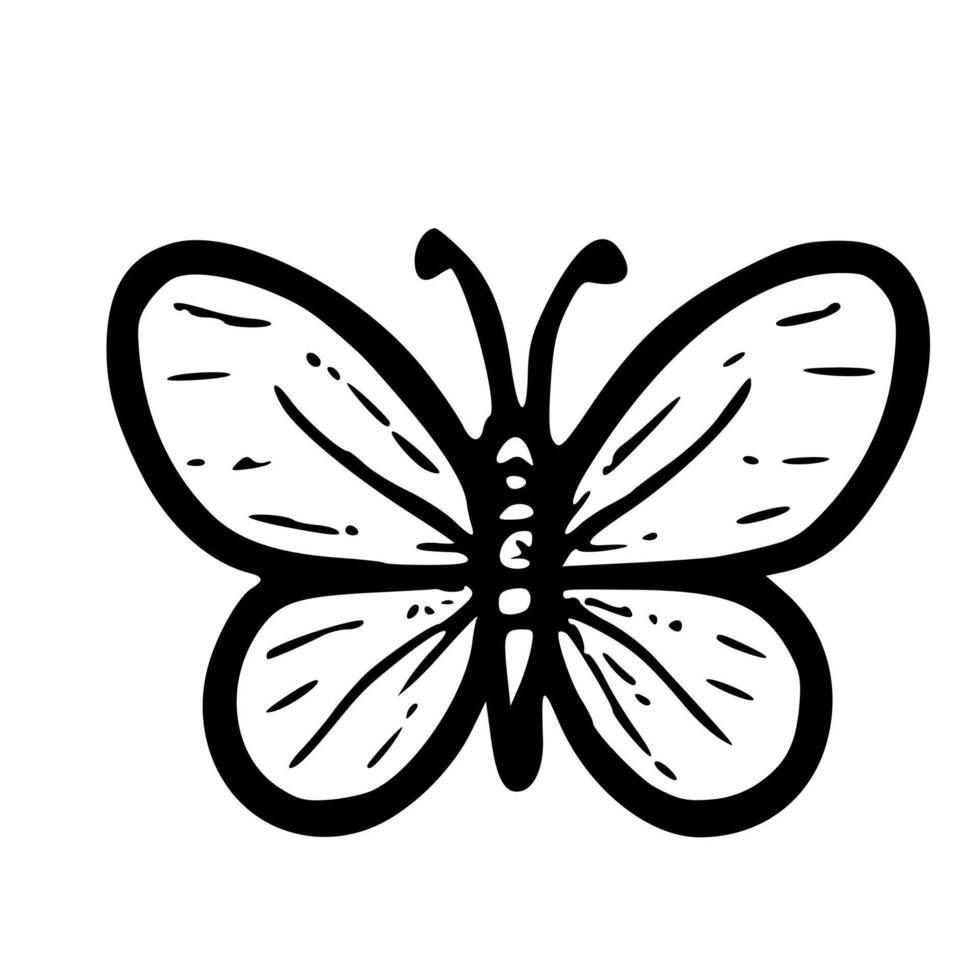 Outline Handdrawn Butterfly with Grunge Detail Illustration on White Background vector