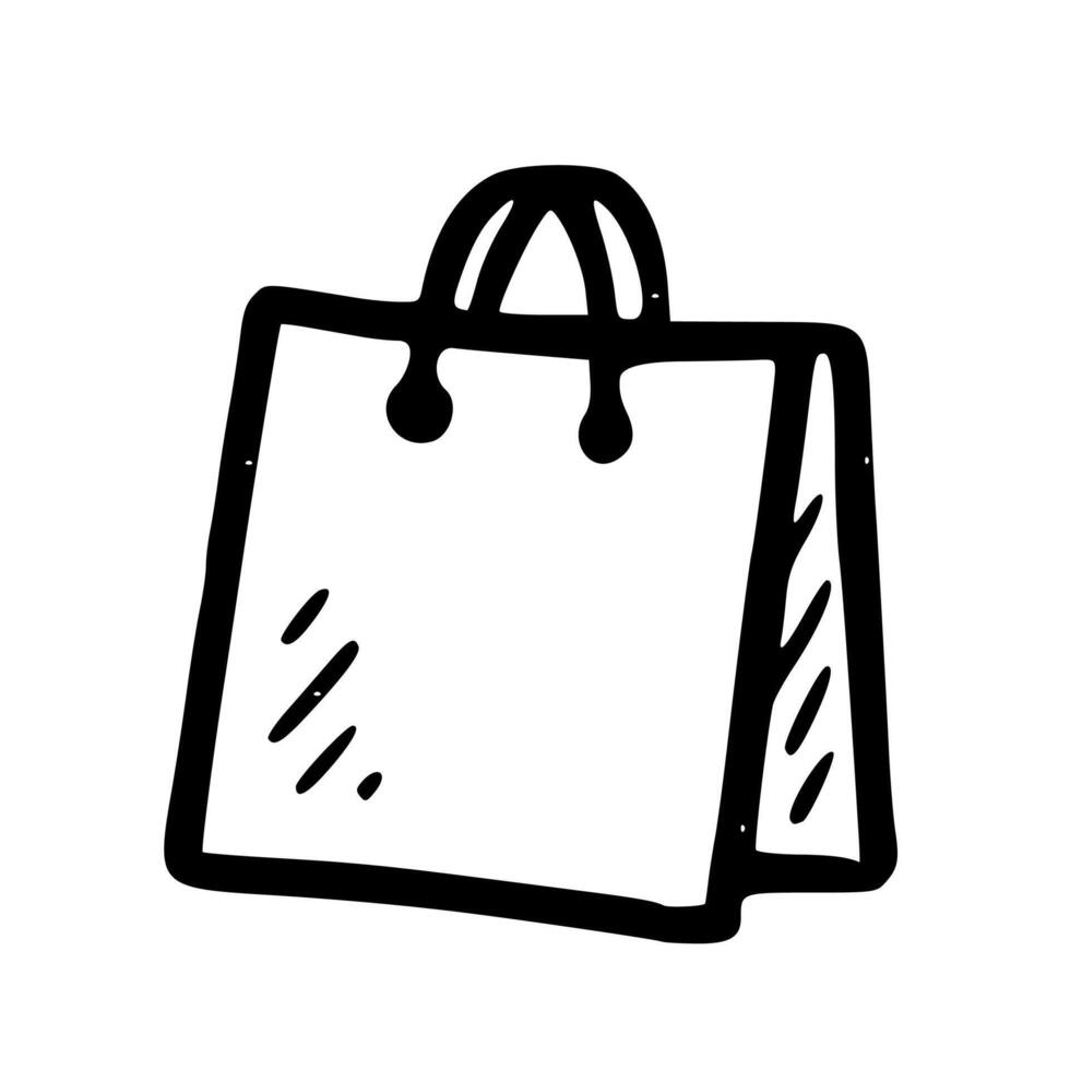 Simple Line Handdrawn Shopping Bag Black and White Outline Icon vector