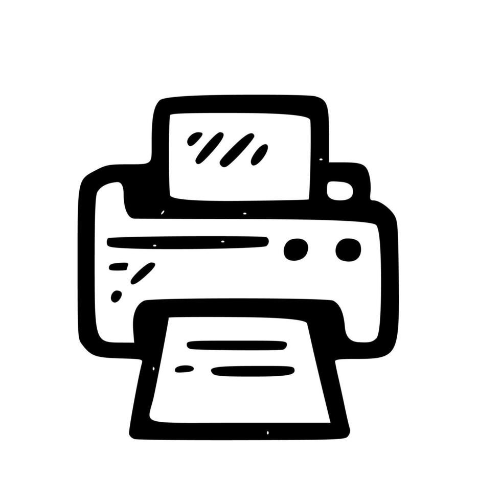 Handdrawn Simple Printer Machine with Paper Output Device Icon vector