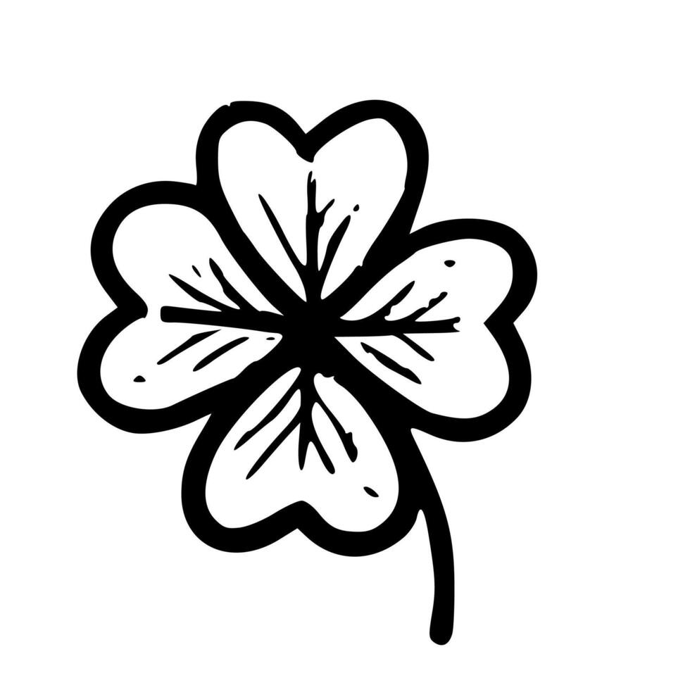 Simple Line Art Four Leaf Clover Silhouette Symbol Botanical Illustration vector