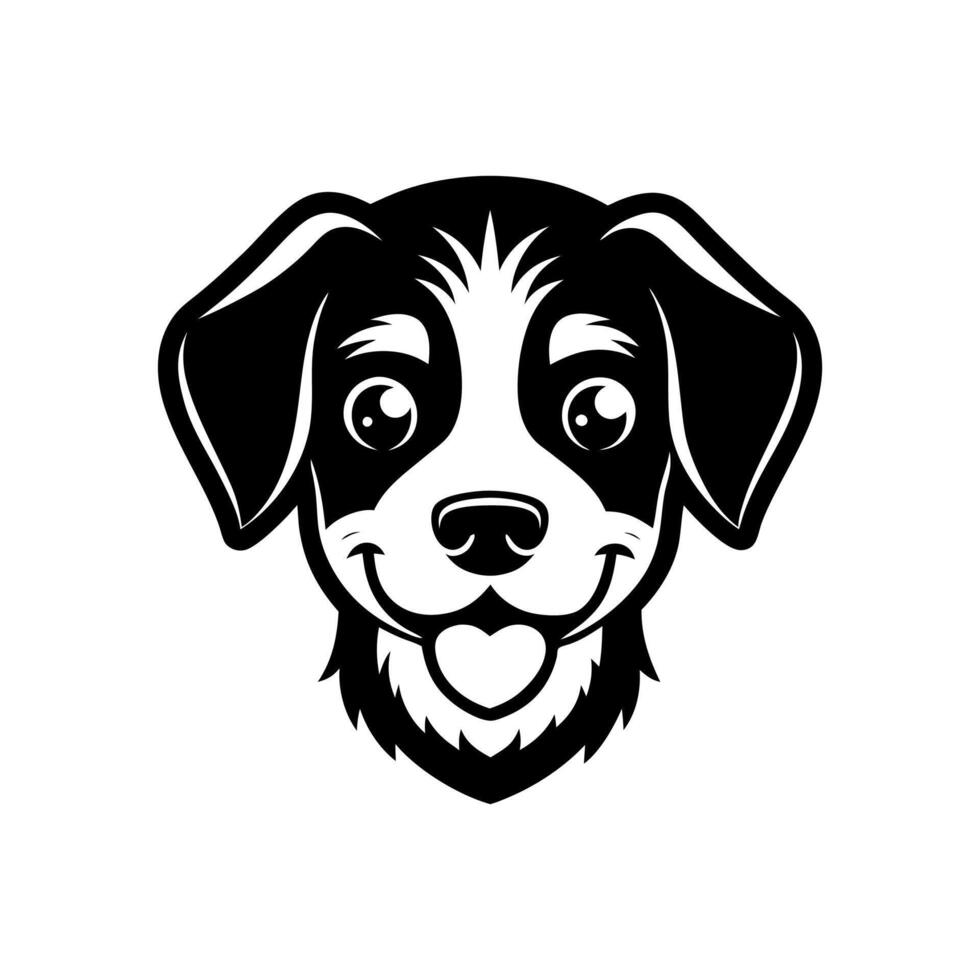 Simple Monochromatic Dog Face Outline Smiling Animal Head Icon Graphic vector