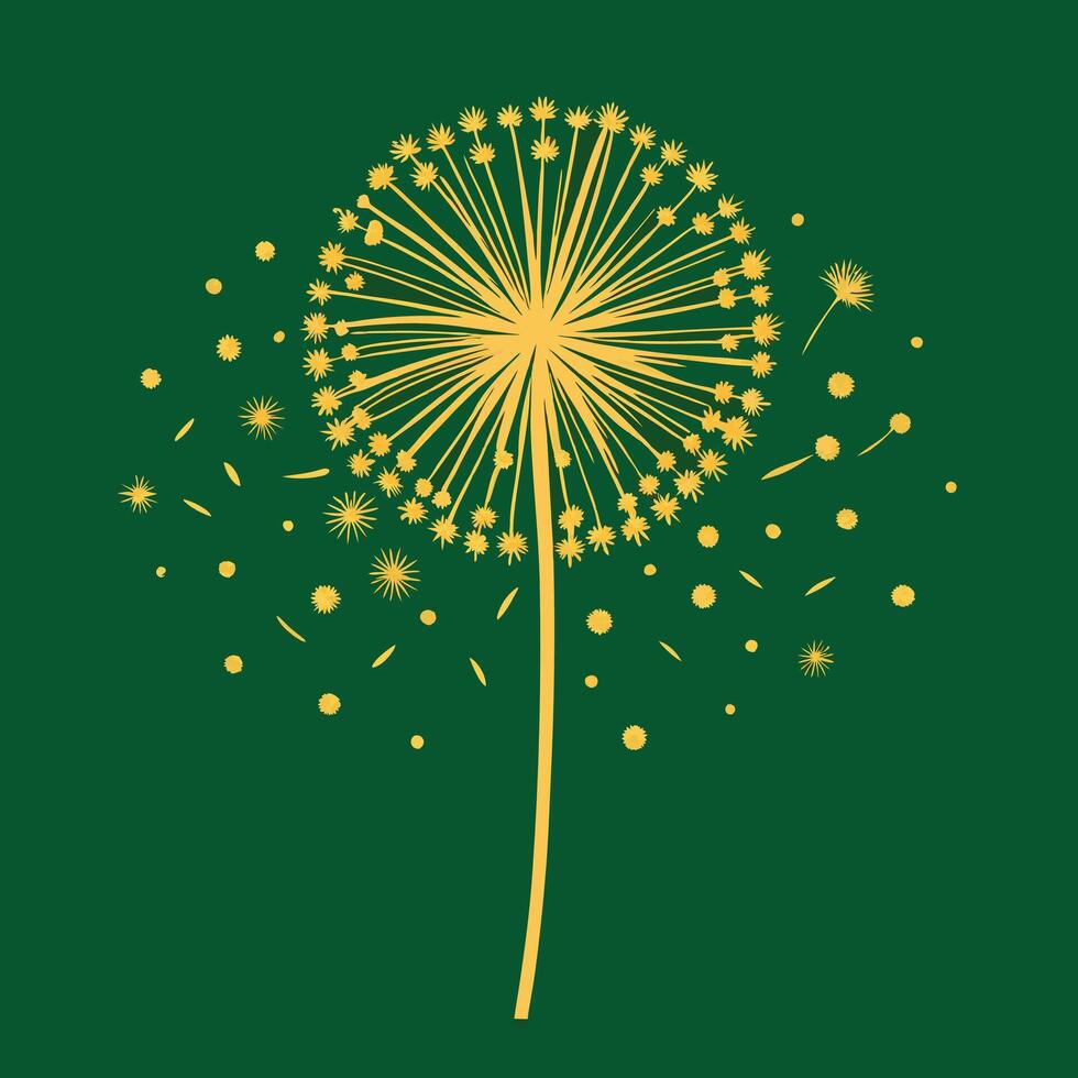 a dandelion with gold leaves blowing in the wind vector