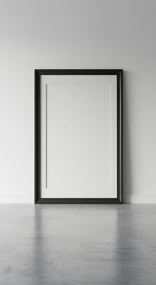 Empty room with white walls and black frame photo