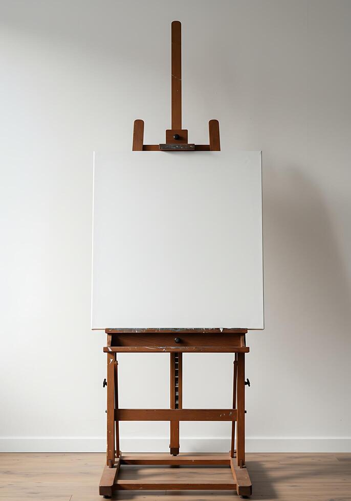 An easel with a blank canvas on it photo