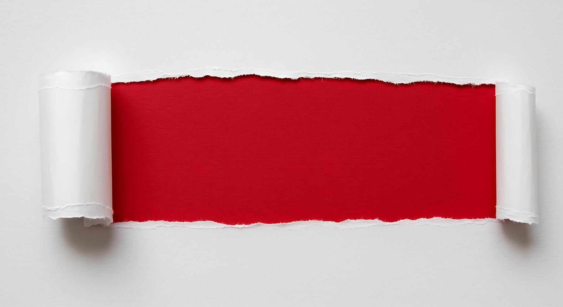 A red piece of paper is rolled up and placed on a white surface photo
