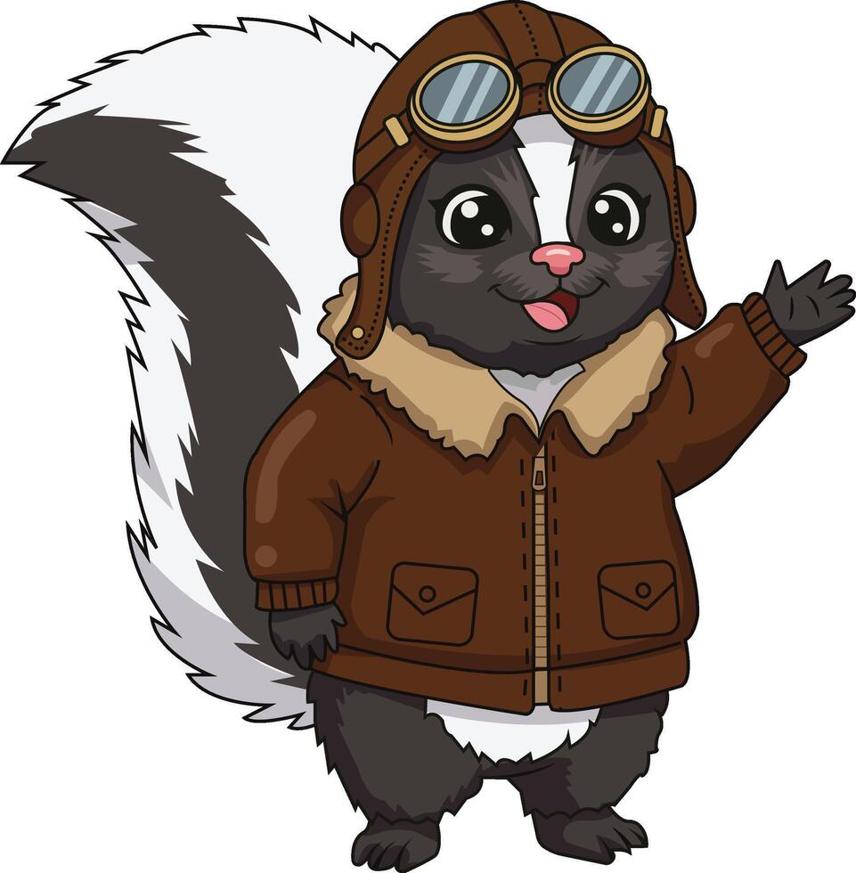 Skunk Pilot Cartoon Character vector