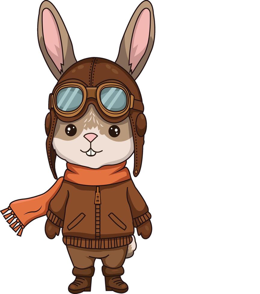 Rabbit Pilot Cartoon Character vector