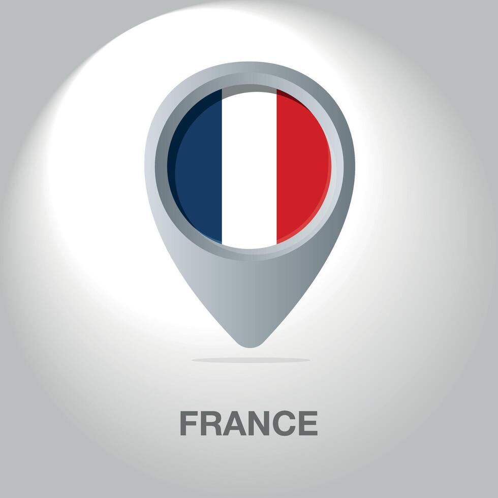 Illustration of the French flag inside the pin icon on the map. vector