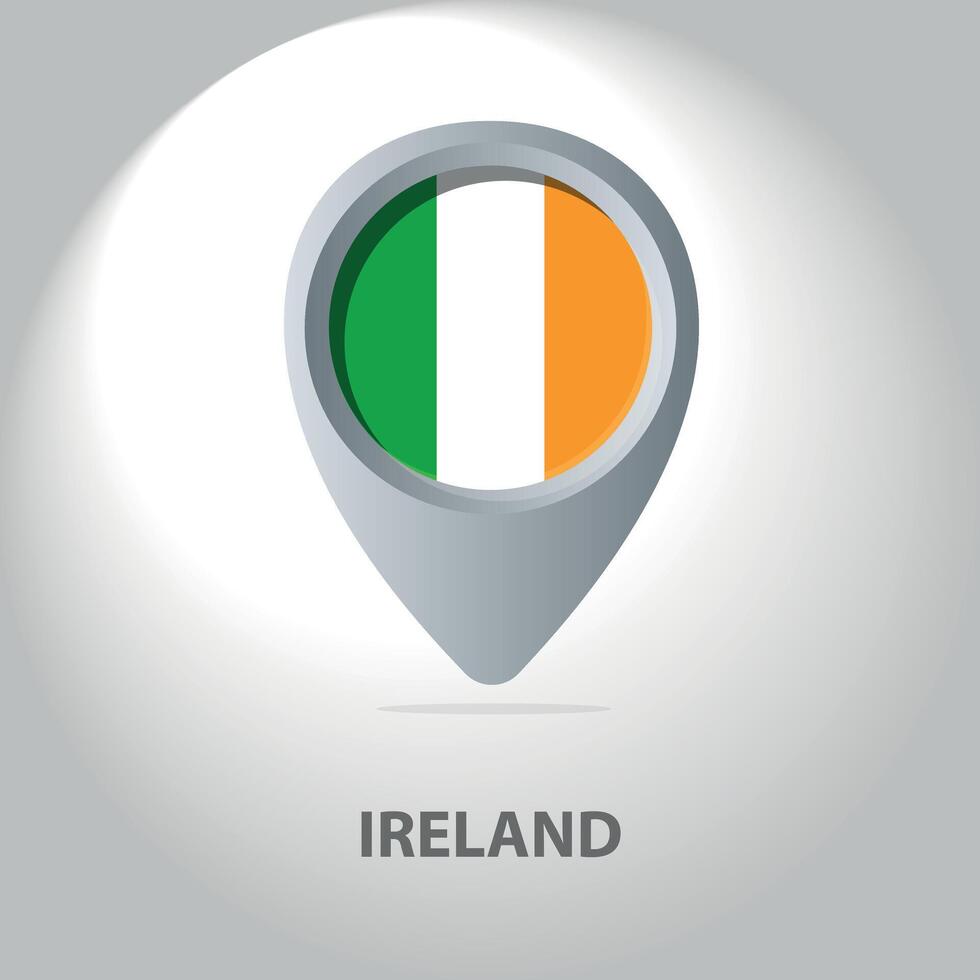 Illustration of the flag of Ireland inside the pin icon on the map. vector