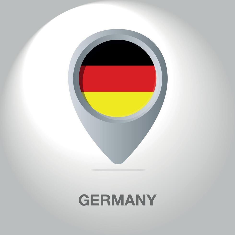 Illustration of the German flag inside the pin icon on the map. A symbolic location marker with the national colors of Germany on a white background. vector